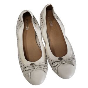 Sperry Topsiders Women's White Leather Flats with Bow and Cutouts Decor, Size 9M